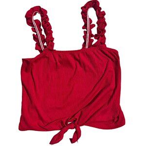 Scotty Size S Red Ribbed Crop Tank Top With Ruffle Straps